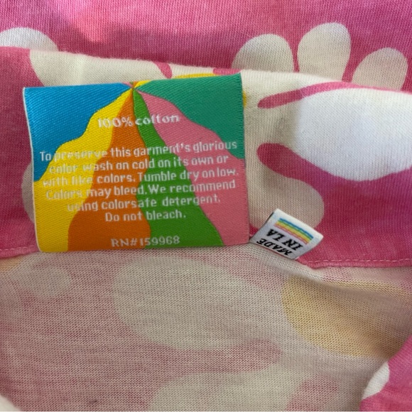 Big Bud Press Lazy Daisy Unisex Polo Soft Cotton Pink Floral USA Made Small - Picture 7 of 8